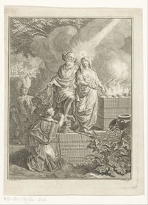 Portada alegórica con el patriarca Abraham y la verdad Página de título para: Arnold Hoogvliet, Abraham el patriarca, en XII Boeken, s.a. de Simon Fokke