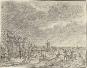 Fuerte tormenta e inundación en Halfweg, 15 de noviembre de 1775 de Simon Fokke