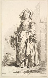 Mujer de Nápoles, del Recueil de diverses figures étrangères Inventadas por F. Bouc de Simon Francois Ravenet