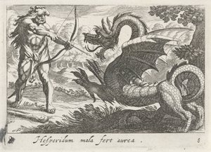 Hércules mata al dragón Ladón de Simon Frisius