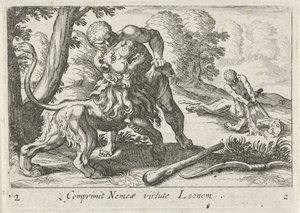 Hércules luchando contra el león de Nemea de Simon Frisius