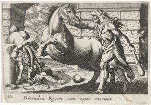 Hércules temt de paarden van Diomedes Rey Diomedes con caballos (título sobre objeto) Tema de Herculische (título de la serie)