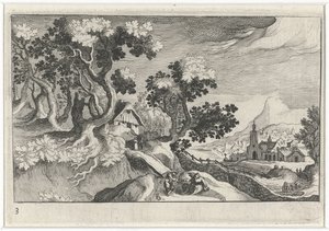 Paisaje con algunos edificios de Simon Frisius