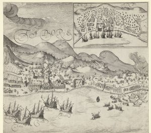 Victoria de los holandeses sobre los portugueses en Tidore (lámina de la derecha), 1605 de Simon Frisius