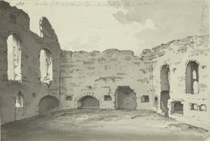 Castillo de Bamburgh, ruinas de la cocina, Add. 15542, f.180, c.1780 (aguada de pluma y tinta sobre papel)