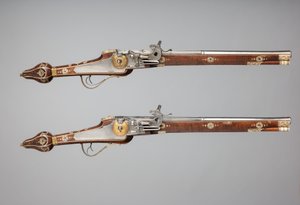 Par de pistolas de rueda hechas para la guardia del príncipe-elector de Sajonia, Alemania, c. 1610 de Simon Helbig