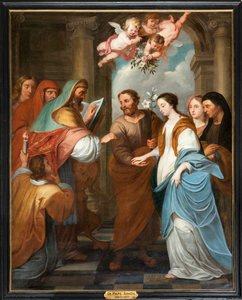 Iglesia parroquial (Parochiekerk Sint-Eligius). Simon De Pape. 3 Compromiso de la Virgen. Siglo XVII. de Simon II de Pape