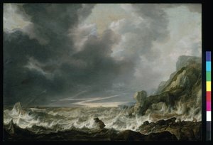 Barco en apuros frente a una costa rocosa, c.1645 (óleo sobre madera) de Simon Jacobsz. Vlieger