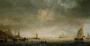 La costa en Scheveningen con pescadores en la playa