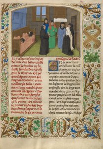 Un sacerdote y la viuda de Guy conversan con el alma de Guy de Thurno de Simon Marmion