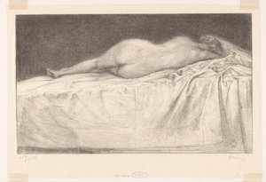 Mujer desnuda tumbada en la cama de Simon Moulijn (signed by artist)