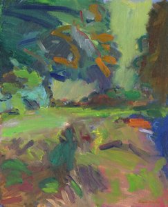 Campo con árboles, 2024 (óleo sobre panel de lienzo) de Simon Neville