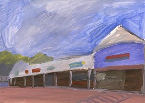Strip Mall 4, 2023 (acrílico sobre papel) de Simon Neville