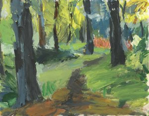 Camino del bosque, 2023 (acrílico sobre papel) de Simon Neville