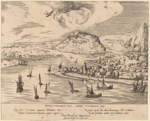 Paisaje fluvial con la caída de Ícaro de Simon Novellanus after Pieter Bruegel the Elder