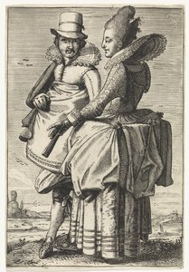 Hombre y mujer vestidos según la moda de alrededor de 1625