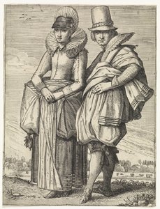 Hombre y mujer vestidos según la moda de alrededor de 1625 de Simon Poelenburg (attributed to)