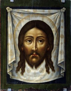 ""La Sábana Santa"" El Santo Velo representa el rostro de Cristo cuyo sudor habría enjugado Verónica durante la subida al Calvario. Pintura de Simon (Pimen) Ushakov (1626-1686) Galería de arte estatal del siglo XVII, Perm de Simon Ushakov
