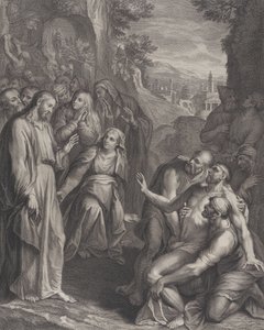 La resurrección de Lázaro, con Cristo de pie a la izquierda, ca. 1729 de Simon Vallee
