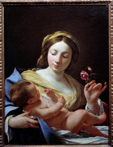 La Virgen, un niño y una rosa de Simon Vouet