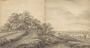 Panorama de Boersberg con el castillo de Doorwerth a lo lejos de Simon de Vlieger