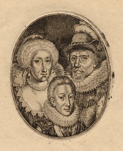 Ana de Dinamarca; el Rey Carlos I cuando Príncipe de Gales; el Rey Jaime I de Inglaterra y VI de Escocia por Simon De Passe (2)