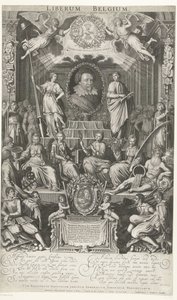 Frederick Henry como protector de la religión y la libertad, 1628 Liberum Bélgica (título sobre objeto) de Simon van de Passe