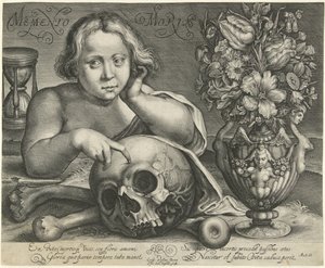 Niño con calavera (Vanitas) Memento Mori (título sobre objeto)