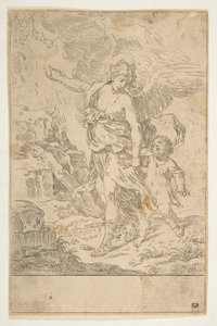 Un ángel guardián caminando con un niño, ca. 1640