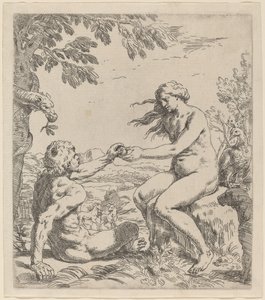 Adán y Eva de Simone Cantarini