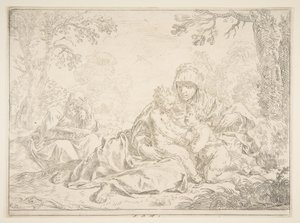 Sagrada Familia con San Juan Bautista, ca. 1637-1640 de Simone Cantarini