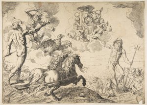 Júpiter, Neptuno y Plutón ofreciendo sus coronas a los brazos del Cardenal Borghese de Simone Cantarini