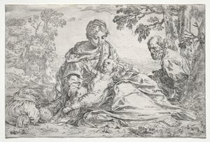 Rest on the Flight into Egypt de Simone Cantarini