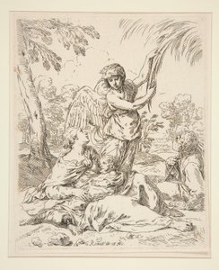 Descanso en la Huida a Egipto de Simone Cantarini
