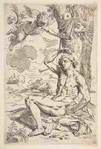 San Sebastián atravesado por flechas y atado a un árbol, ca. 1639 de Simone Cantarini