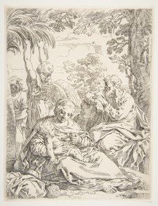 La Sagrada Familia descansando en su huida a Egipto, ca. 1637-1639 de Simone Cantarini