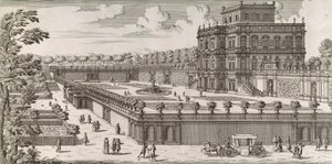 Vista de la fachada lateral del Palazzo Pamphili y su jardín Segundo prospetto pe..., después de 1677 de Simone Felice