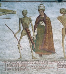 La Muerte pidiendo al Papa que baile, (detalle) de La Danza de la Muerte de Simone II Baschenis