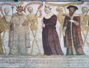 La Muerte con el Rey, la Reina y el Doctor (detalle) de Simone II Baschenis