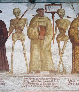 La muerte con el monje y el emperador (detalle) de Simone II Baschenis