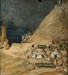 Detalle del campamento militar detrás de Guido Riccio da Fogliano, durante la captura del castillo de Montemassi en 1328