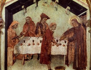 Luis sirviendo a los monjes en la mesa (detalle) de Simone Martini