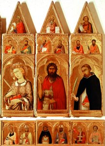 Santa Catalina de Alejandría, San Juan Bautista, San Pedro de Verona. (detalle) del Políptico de Santa Catalina de Alejandría de Simone Martini