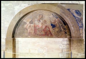 Tímpano que representa a la Virgen de la Humildad con el Niño Jesús rodeado de ángeles, 1341