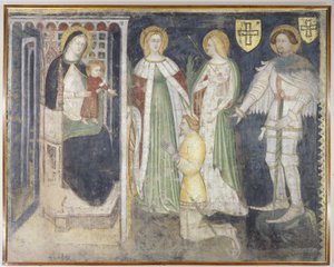 La Virgen con el Niño con Santa Catalina, Santa Úrsula, San Jorge y el Patrón, Teodorico de Chur de Simone da Corbetta