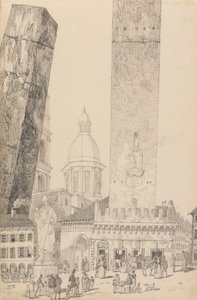 Álbum de 30 vistas del Tirol e Italia: Torres inclinadas, Estatua de San Francisco, Bolonia 12 Nov.r 1840 de Sir Charles D
