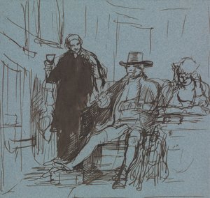 El capitán Locker sentado a la mesa con su hija; un mayordomo a su lado de Sir David Wilkie