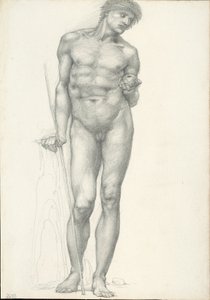 París con manzana dorada en la mano izquierda, para el tríptico de Troya (cuaderno de bocetos #2638) de Sir Edward Burne Jones
