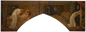 Cupido y Psique - Murales de Palace Green - Psique sosteniendo la lámpara mira el rostro de...