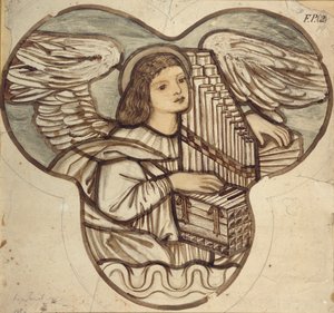 Diseño para vidrieras en la iglesia de Lyndhurst: Un ángel organista de Sir Edward Coley Burne Jones